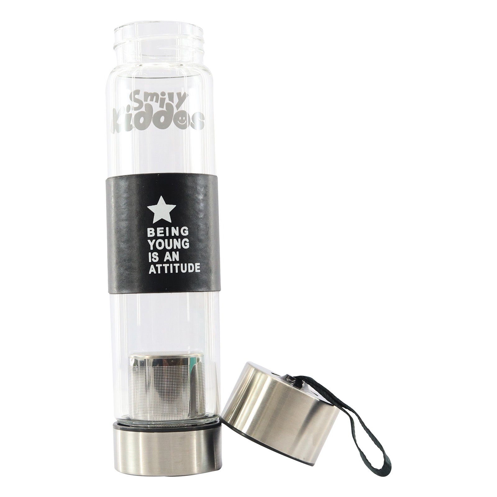 Smily Kiddos Glass bottles with Removable Stainless Steel Infuser Black