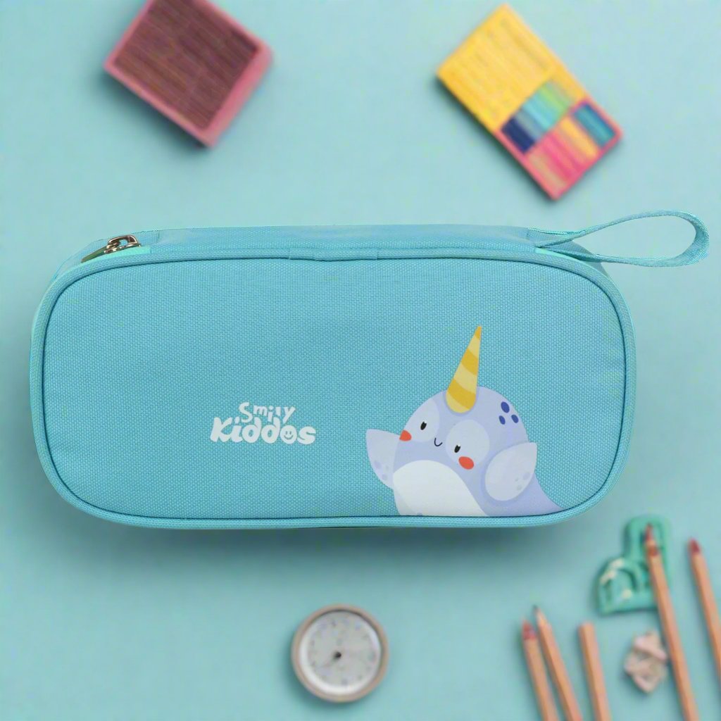 Smily Kiddos Zipper Pencil Pouch Narwhale Light Blue