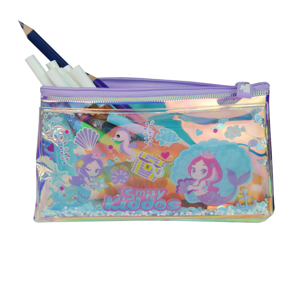 Smily Mermaid Pencil Pouch with Drift Glitter