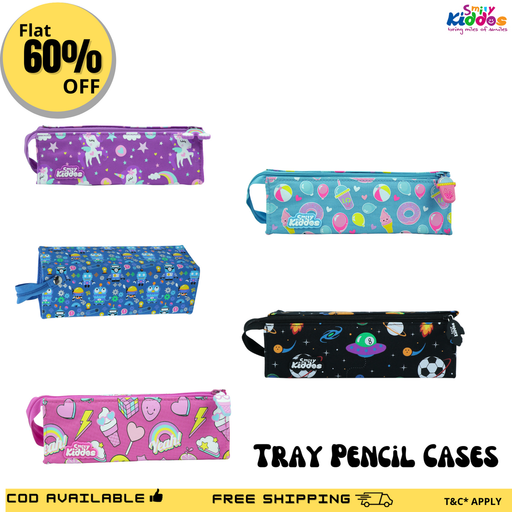 Smily Tray Pencil Cases - Pack of 5 Colors
