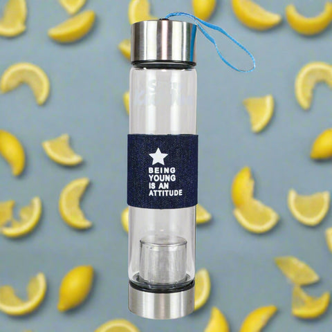 Image of Smily Kiddos Glass bottles with Removable Stainless Steel Infuser Blue