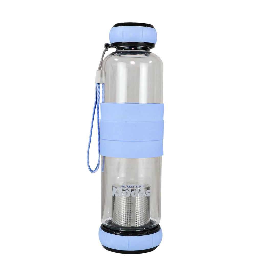 Smily Kiddos Glass bottles with Removable Stainless Steel Infuser BLUE