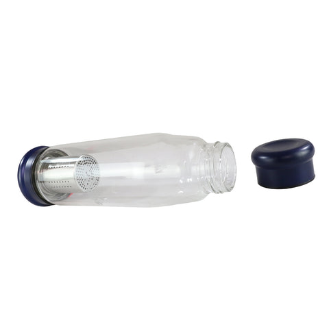 Image of Smily Kiddos Glass bottles with Removable Stainless Steel Infuser Navy Blue