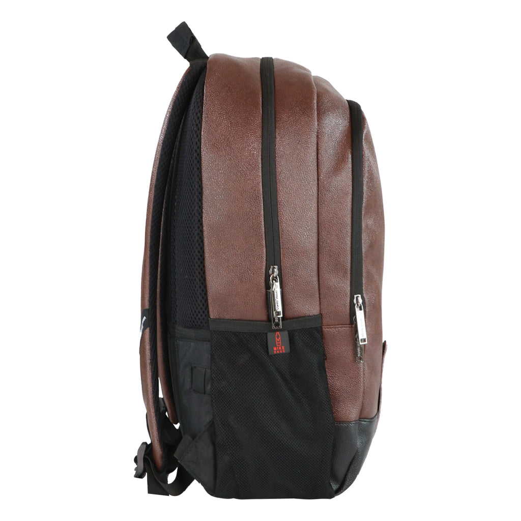 Mike Octane Faux Leather Laptop Backpack - Brown