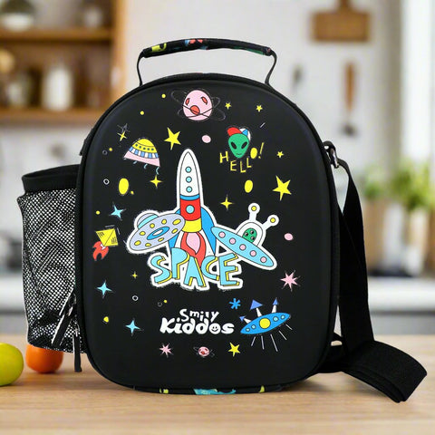 Image of Smily Kiddos Hartop Eva Lunch Bag space theme - Black