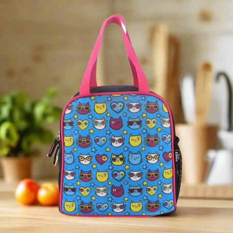 Image of Smily kiddos joy lunch bag-Kitty Theme - Teal Blue