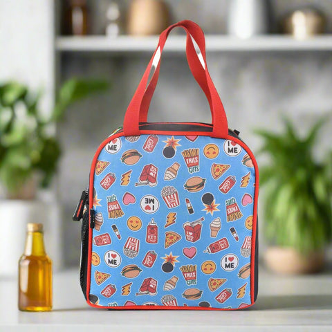 Image of Smily kiddos joy lunch bag- Fast Food Theme - Teal blue