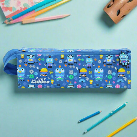 Image of Smily Tray Pencil Case Crazy Robo Theme Blue