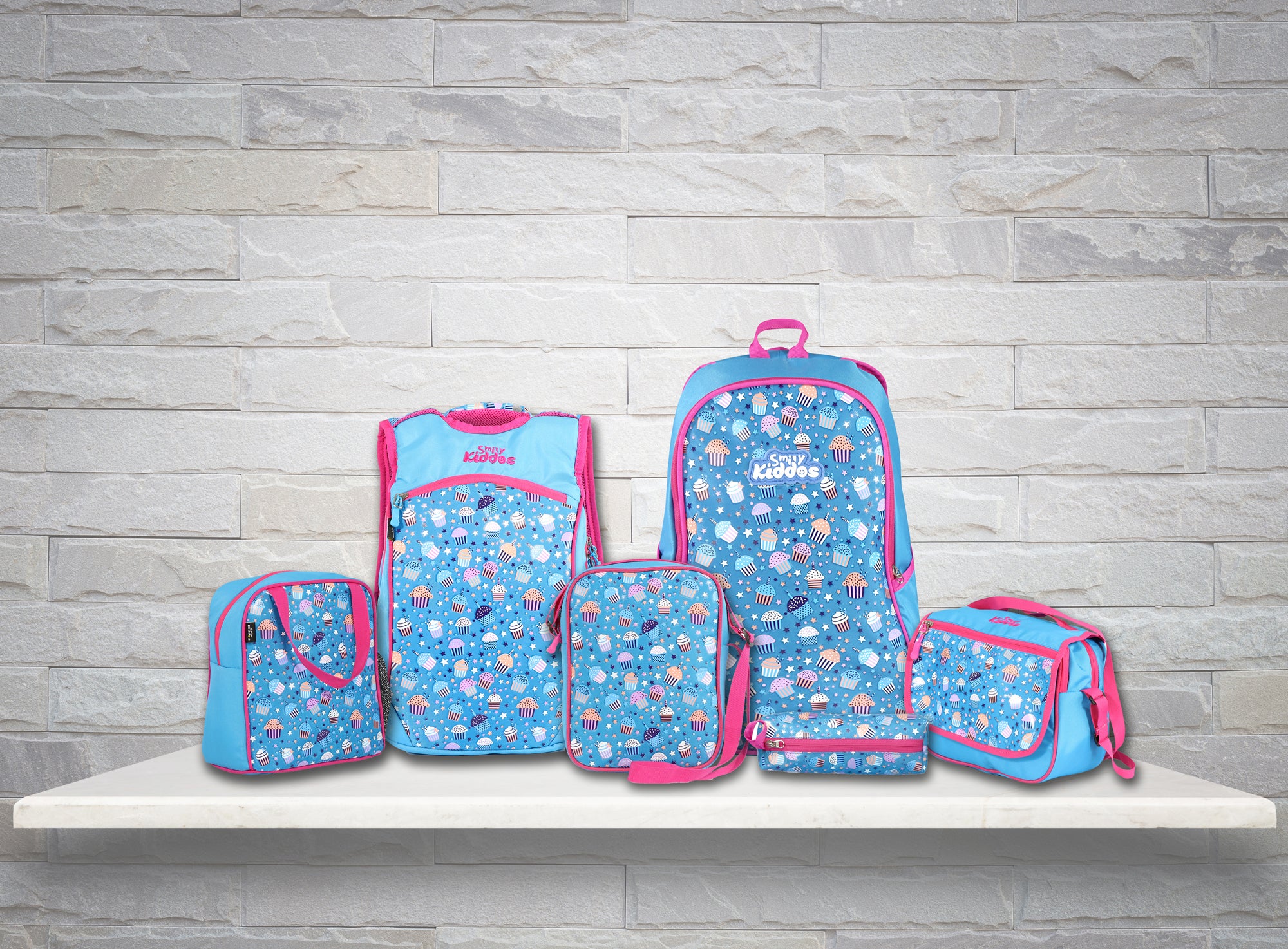 Smily CupCake theme combo-backpack, sling bag, messenger bag, lunch bag and pouch