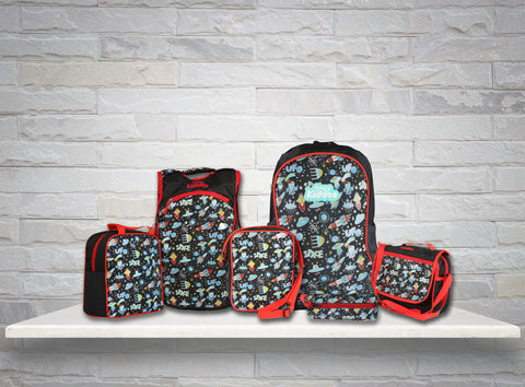 Smily Space theme combo-backpack, sling bag, messenger bag, lunch bag and pouch